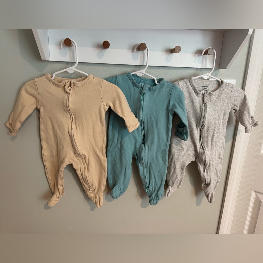 0-3M- 100% cotton- Neutral One Piece Set - Tan, Blue, Gray